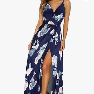 New Floral V Neck Maxi Dress With Slit